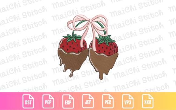 A Sweet Chocolate Strawberry Bow Embroidery Design
