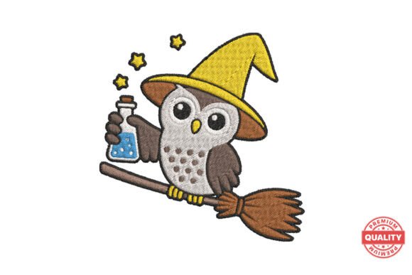 Wizard Owl Flying on Broom Embroidery Design Review